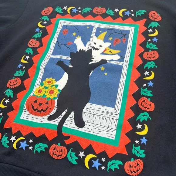 RARE Spumoni Black Cat Ghost Double Sided Novelty Halloween Sweatshirt 2XL Sweatshirts & Hoodies